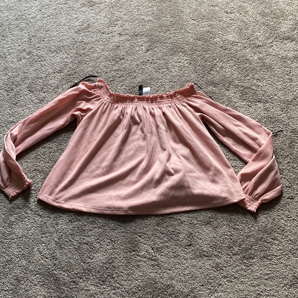 H&M Divided Blush Off Shoulder Long Sleeve Peasant Top SIZE M